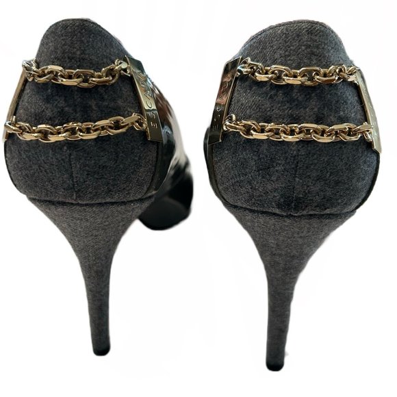 Elegant ESCADA 38.5 EU (8.5) Green Patent Leather and Grey Heels - Picture 2 of 10